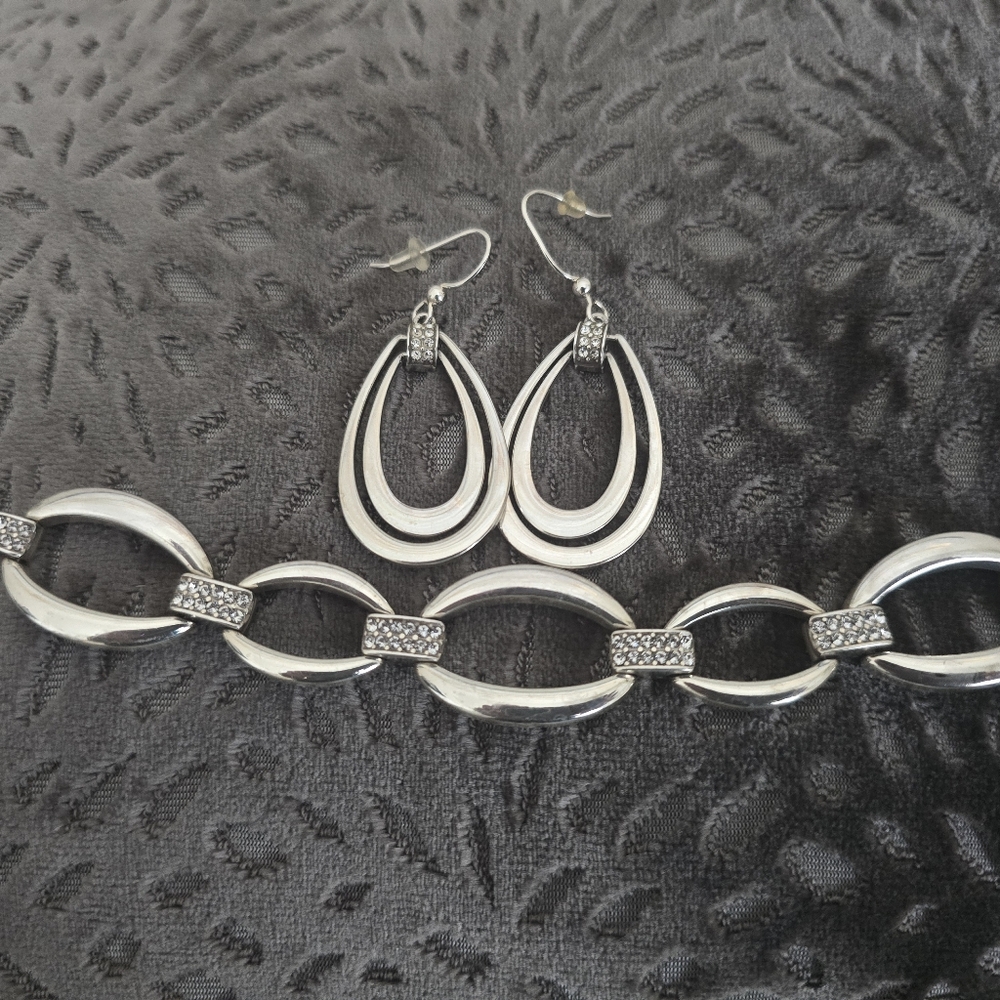 Brighton MERRIDIAN  Elegant Silver  Earrings and Matching Bracelet SET
